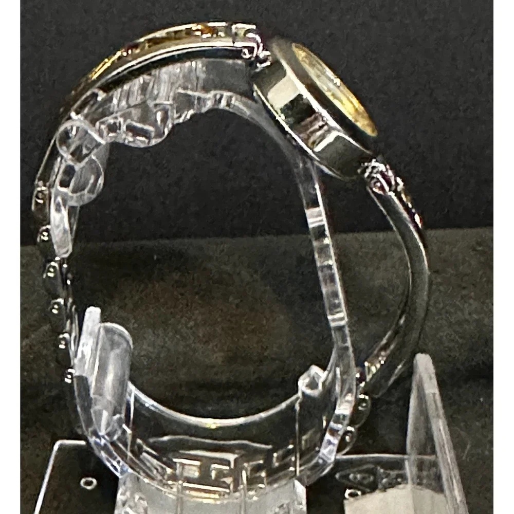 LA Express Bangle Watch Womens OS Silver‎ Gold Two Tone Diamond Quartz Elegant